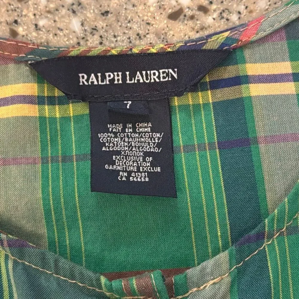 RALPH LAUREN Girls Plaid Ruffle Tank Top Madras Preppy Sleeveless